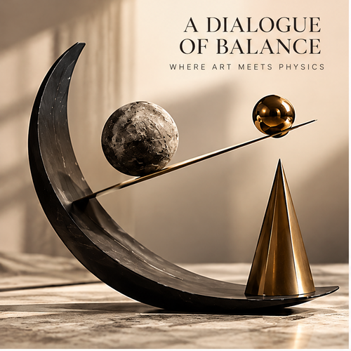 Crescent sphere sculpture showing its open geometric composition